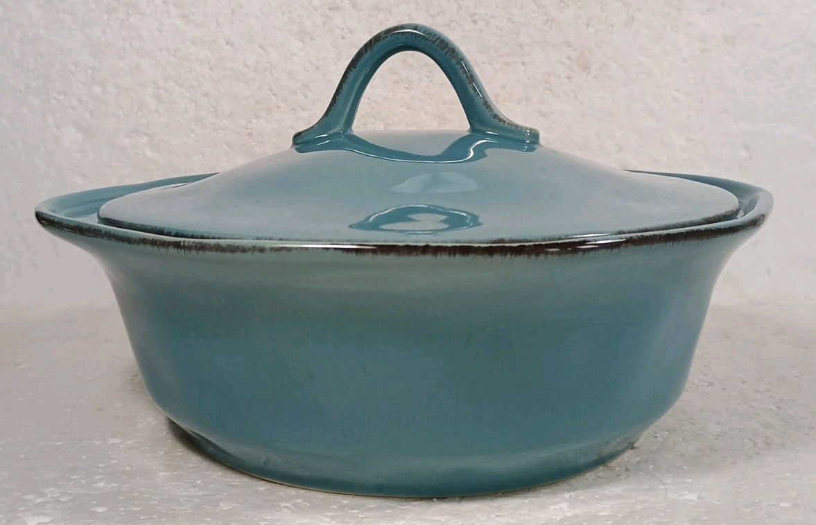Rachael Ray 2-Quart Stoneware Hand Painted Agave Blue Casser