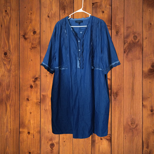 ELOQUII Women's Size 24 Short Sleeve Scalloped Blue  Dress Casual Classic Cotton
