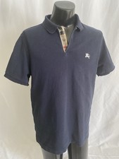 Polo Burberry Brit uomo XXL blu con placche a quadri logo cavaliere 100% autentica