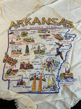 Vintage Arkansas Souvenir Scarf 1950  s Yellow Retro Wonder State Map 36  X 36  