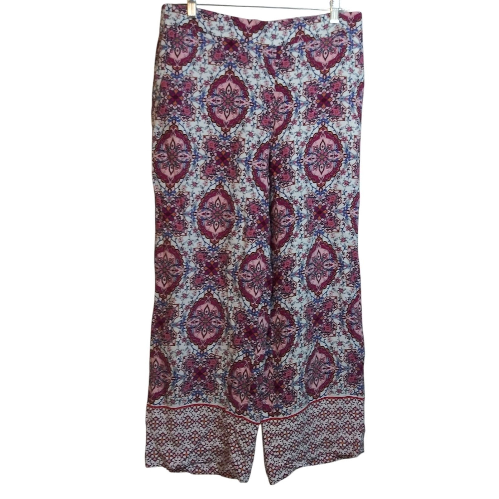 Loft Mosaic Floral Patterned Cropped Wide Leg Pull On Pants Vacation Size M