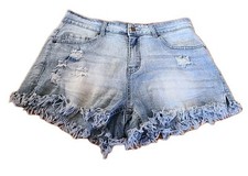 Womens Shorts Blue Size L Cut-Off High Rise Distressed Denim