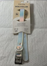 Wild One Adjustable Dog Collar - Medium (Neck 12”-15”) - Holographic White Solar