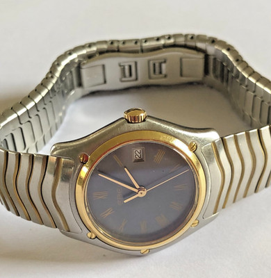 Ebel Uhr Stahl Gold Datum Anthrazit 28mm Uhrband verlängert, Weihnachtsrabatt !