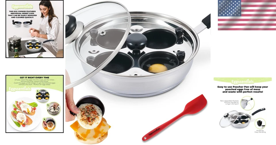 Sleek Stainless Steel Poached Egg Maker with Non-Stick Cups - Image 2 of 4