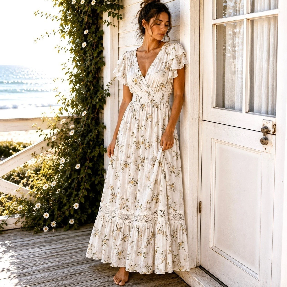 lace wedding mermaid dress Lauren Elaine Vaile Women's Backless Halter Boho lowtop:Classic Low Top stunning mermaid silhouette COLOR:NAVY/IVORY