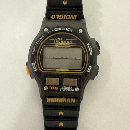 Timex Ironman Triathlon Watch Women 33mm Black 8 Lap 100M Indiglo 1994 Vintage