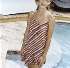 Urban Outfitters sundress size small orange blue stripe mini lightweight ruffle