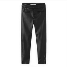 Zara Girls Faux Leather Pants Zipper Leg 8 Black