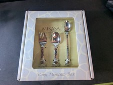 Mikasa 3 Piece Baby Memento Box Fork  Spoon Baby Feeding Set Cross Design NEW