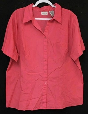 White Stag Women's Top 2X Melon Button Front Short Sleeve