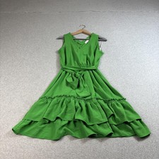 Calvin Klein Dress Womens 8 Green Sleeveless Belted Ruffle Fit Flare Boho Party