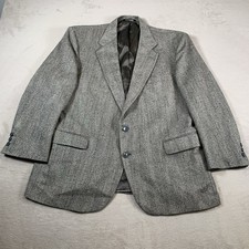 Botany 500 Mens Herringbone Blazer Gray Wool USA 2-Button Sport Coat 80s SZ 48L