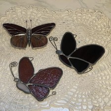 True Artisan Stained Glass Butterflies Sun Catchers Window Decor Set of Three