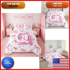 Jejeloiu Kids Girls Cute Pink Bow Comforter Set Twin Size Monogrammed Bedding