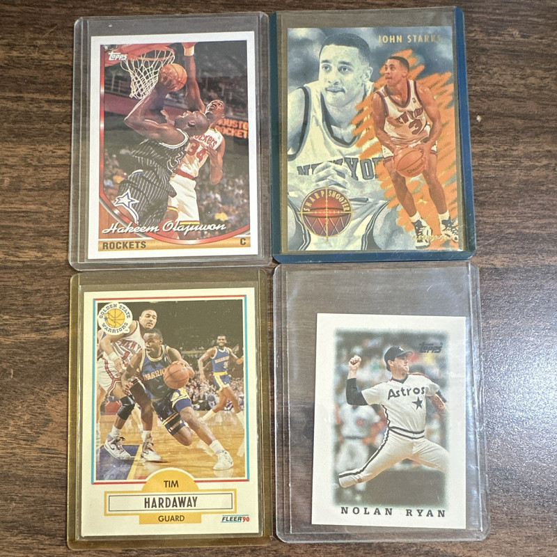 Topps 1989-90 4-Card Lot Olajuwon/Starks/Hardaway/Nolan Ryan Fleer