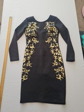 Ladies Bodycon Dress River Island Size 12 Black Gold/Grey Embossment 31409