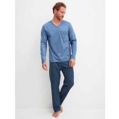 Calida Herren Pyjama lang Relax Imprint coronet blue 47487