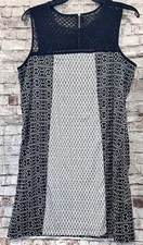 Xhilaration Women's Large Tank Dress Geometric Sleeveless Black White Satin Lace