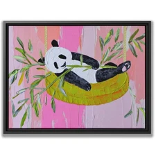 Panda Canvas Wall Art Decor Relaxing in Bamboo Bowl Cute Nursery Bedroom Decor