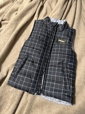 DKNY Boys Puffer Vest Quilted Plaid Zip Front Black Gray Size 6