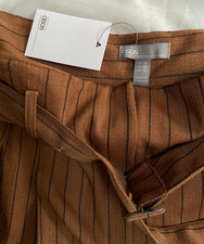 WIDE LEG TROUSERS PANTS by ASOS IN BROWN STRIPED BELTED 14 RUNS 16 ROMANIA