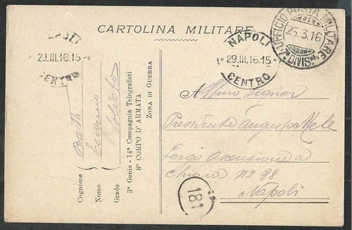 WW1-ITALIAN MILITARY CARD 1916
