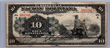 Bolivia 10 Bolivanos 1911 FINE Pick-107A