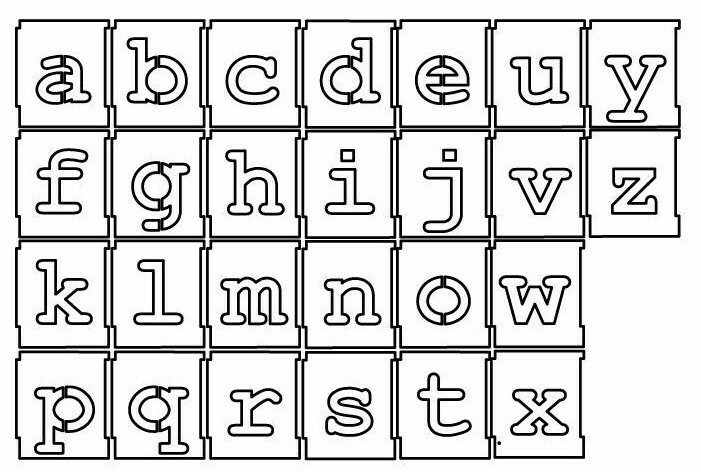 Alphabet Letter Stencil set Lowercase a-z COURIER Font Stamp