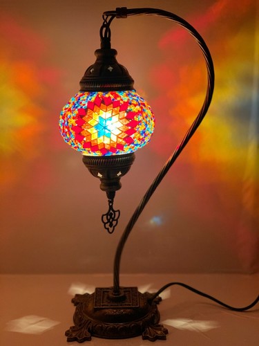 Turkish Moroccan Mosaic Lamp Tiffany Glass Table Desk Colorful - Free LED Bulb - Picture 30 of 106