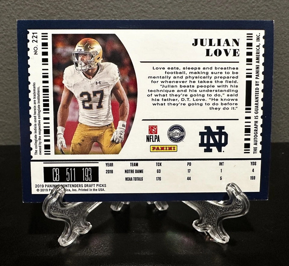 2019 Contenders Draft JULIAN LOVE Rookie College Ticket Auto Autograph🔥Seahawks - Image 2 of 2