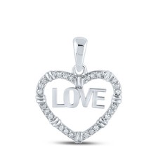10K White Gold Womens Round Diamond Love Heart Pendant 1/6 Cttw