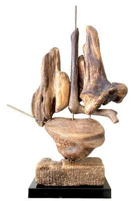 Vintage Modernist Driftwood Sculpture Art 9'' Danalís Greek Sailboat Nautical MCM