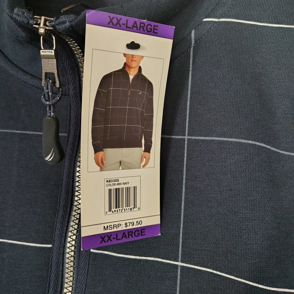 Moletom Nautica masculino 2XL xadrez marinho forrado de lã 1/4 zíper manga longa aconchegante novo com etiquetas - Imagem 4 de 4