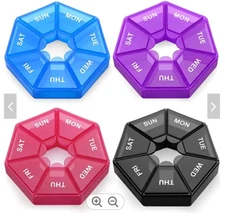 12 - ROUND 7 DAY PILL BOX ORGANIZER FOR MEDICINE TRAVEL CASE HOLDER WEEKLY