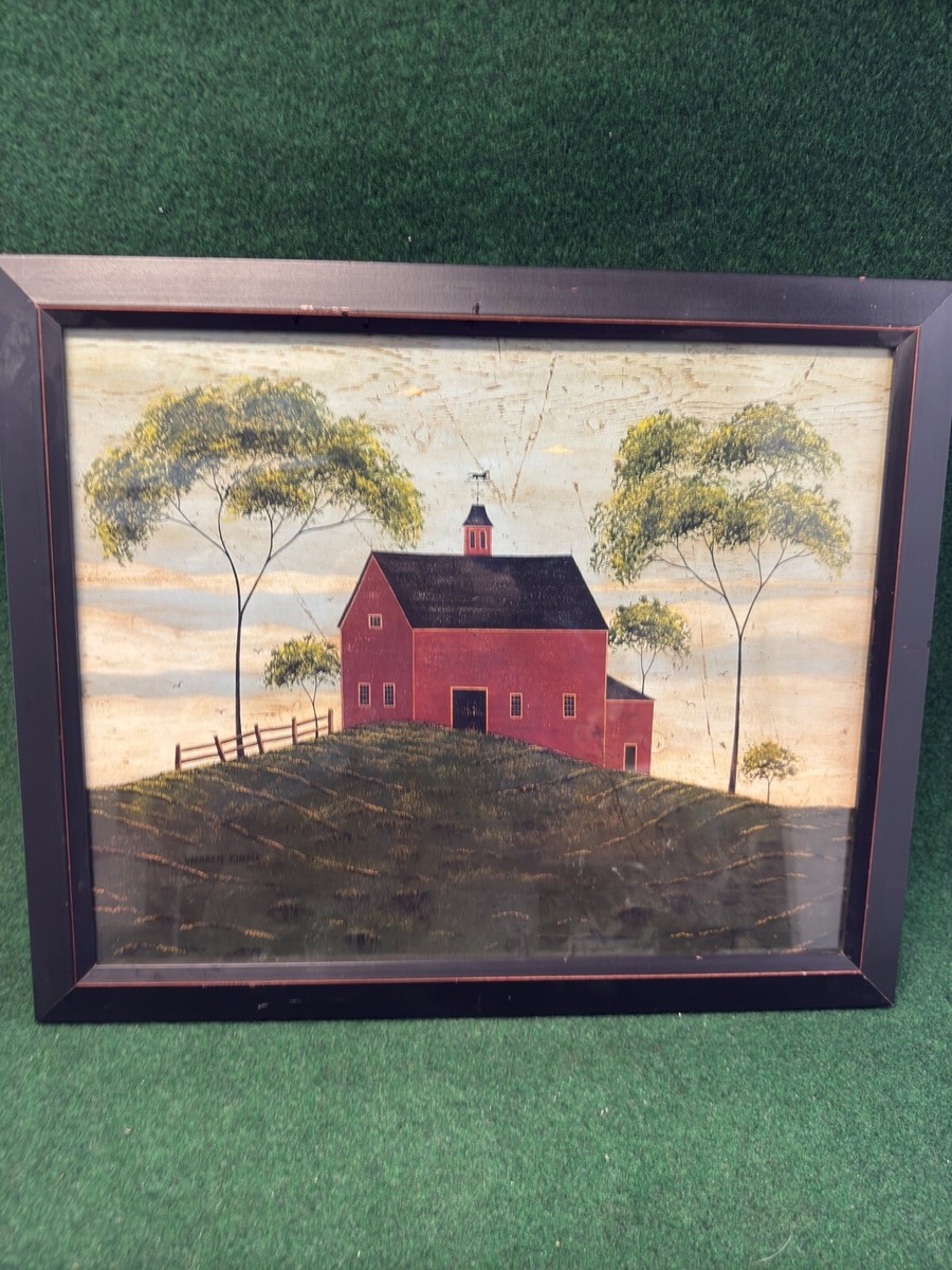 Warren Kimble Red Barn Folk Art Print Framed Picture 22 x 18