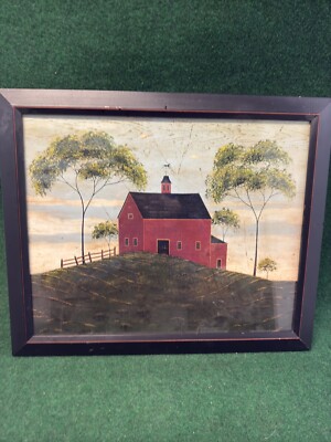 Warren Kimble Red Barn Folk Art Print Framed Picture 22 x 18