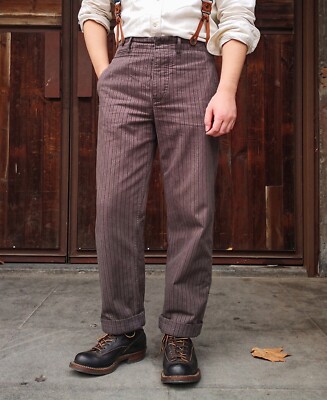 Annual Ring Vintage French Salt Pepper Striped Men's Classic Work Trousers M