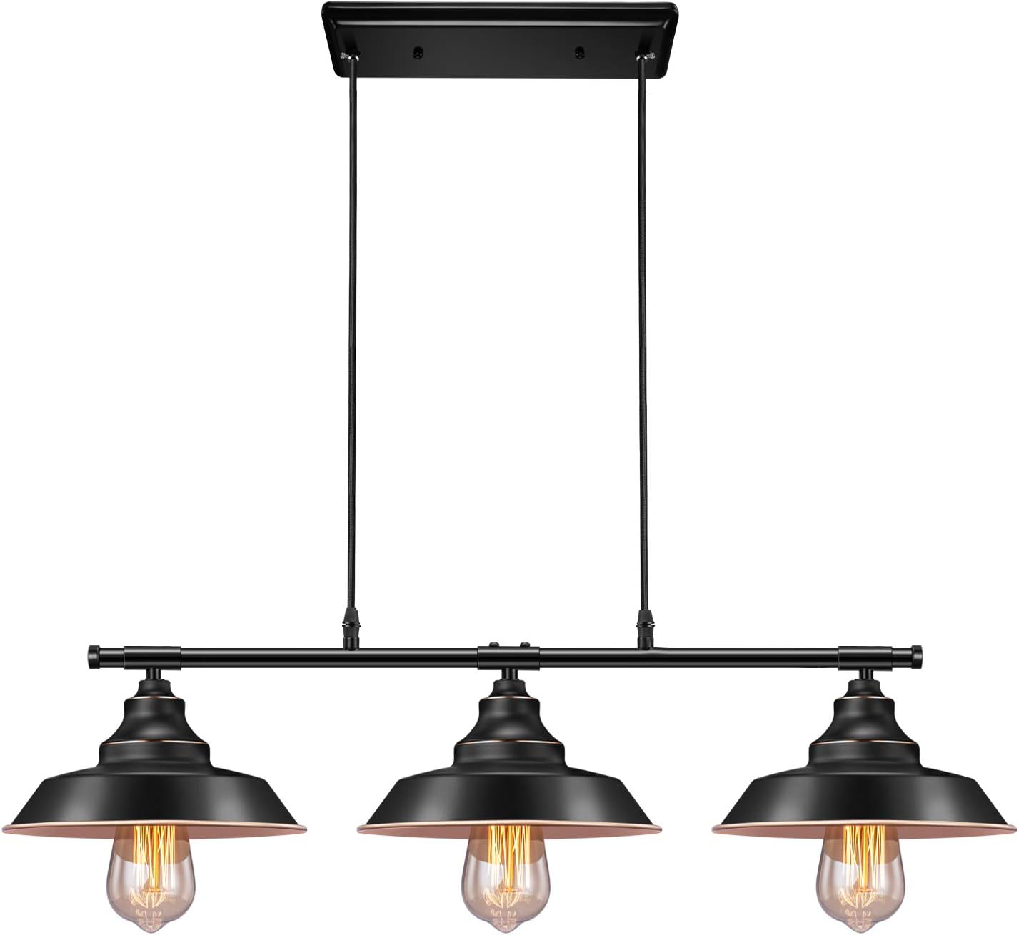 Industrial Kitchen Island Pendant Light, Elibbren Rustic Farmhouse 3-Lights for