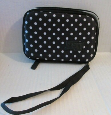 USA Gear Hard Shell  Zip Carry Storage Case Box w/ Wrist Strap Black w Polka Dot