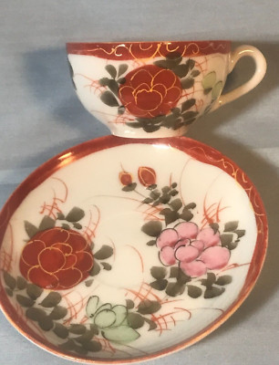Vintage Red  and Pink Delicate Cup & Saucer
