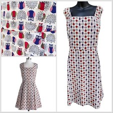 Summer Owl Print Sleeveless Fit & Flare Midi Dress Back Tie Women’s 1X Plus