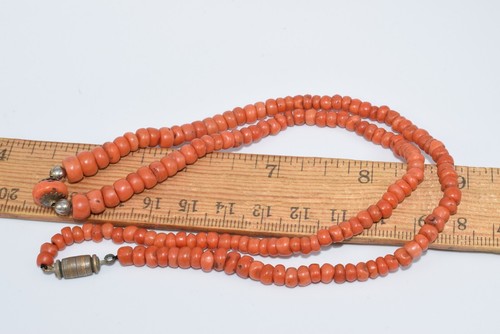 UNDYED VTG Salmon Antique Original Natural coral necklace Mediterranean Bead - Picture 16 of 16