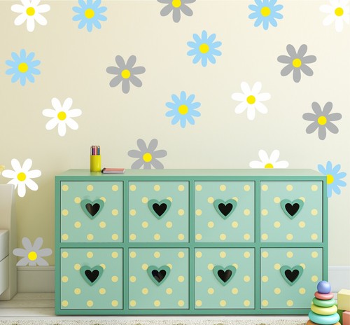 Juego de 30 pegatinas de pared de dormitorio para niños con patrón de primavera con flores - Imagen 2 de 9