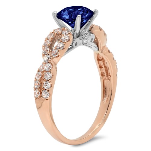 Anillo de boda de promesa de piedra tanzanita redondo de 1,35 quilates oro blanco rosa 14 k - Imagen 9 de 11
