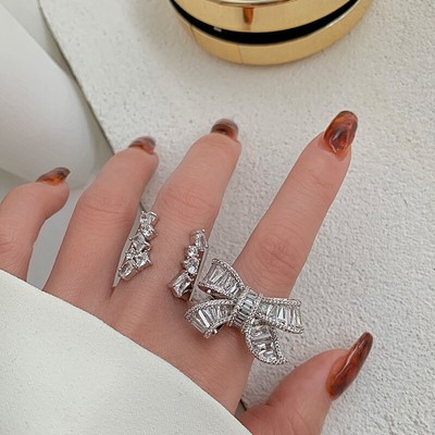 New zircon bow opening ring with a light luxury and high-end feel