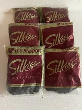 SILKIES PANTYHOSE TOTAL LEG CONTROL/ TLC JET BLACK MEDIUM LOT OF 6