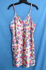 VAL MODE Lingerie Silky SATIN Multicolor FLORAL Lounge Chemise Nightgown Sz M