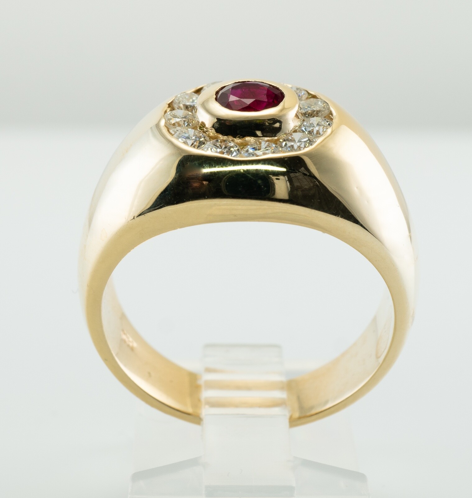 Mens Diamond Ruby Ring 14K Gold Band Estate Gem