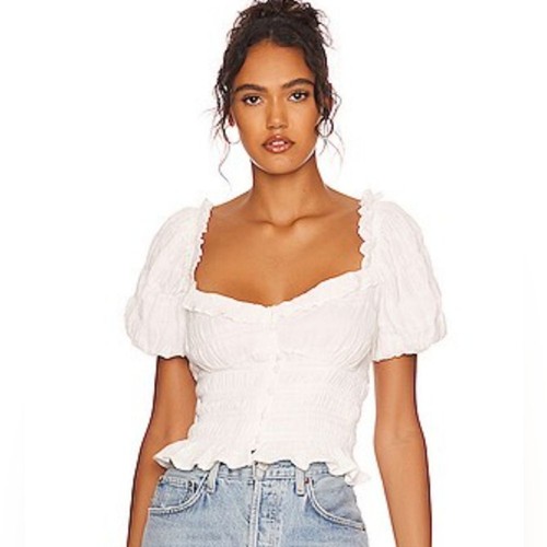 Astr The Label Anza White Puff Sleeve Smocked Peasant Top Size Large NWOT - Picture 10 of 10